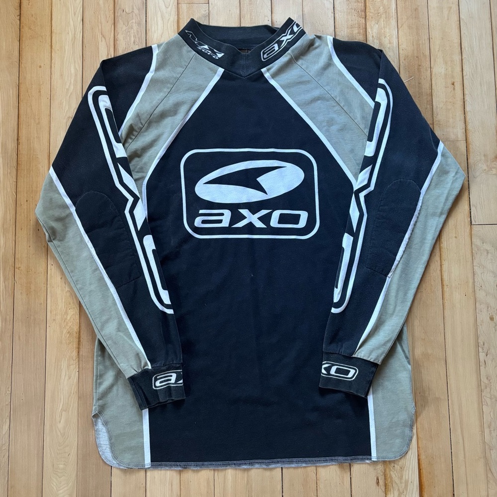 VTG 90s Axo Power Sports Motocross MX Racing Jersey Shirt Black/Gray Mens M RARE